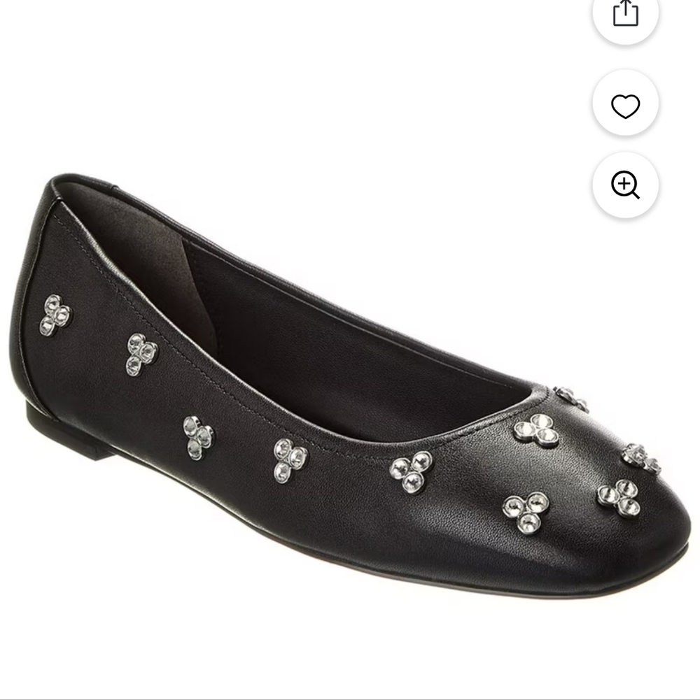 Stuart Weitzman "Tammy" Ballet Black Flats Crystal Embellishments NWT Size 5